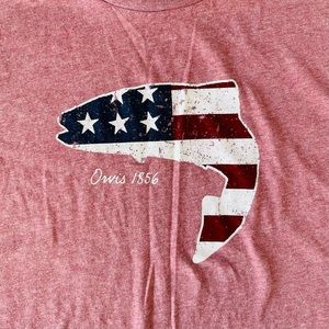 Mens Orvis American Flag Fish Heathered Red Short Sleeve Tee XL.